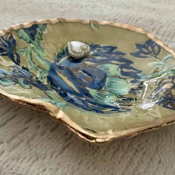 Handmade Decoupage Scallop Shell Trinket Art Deco Flower Pearl Heart - Picture 4 of 6